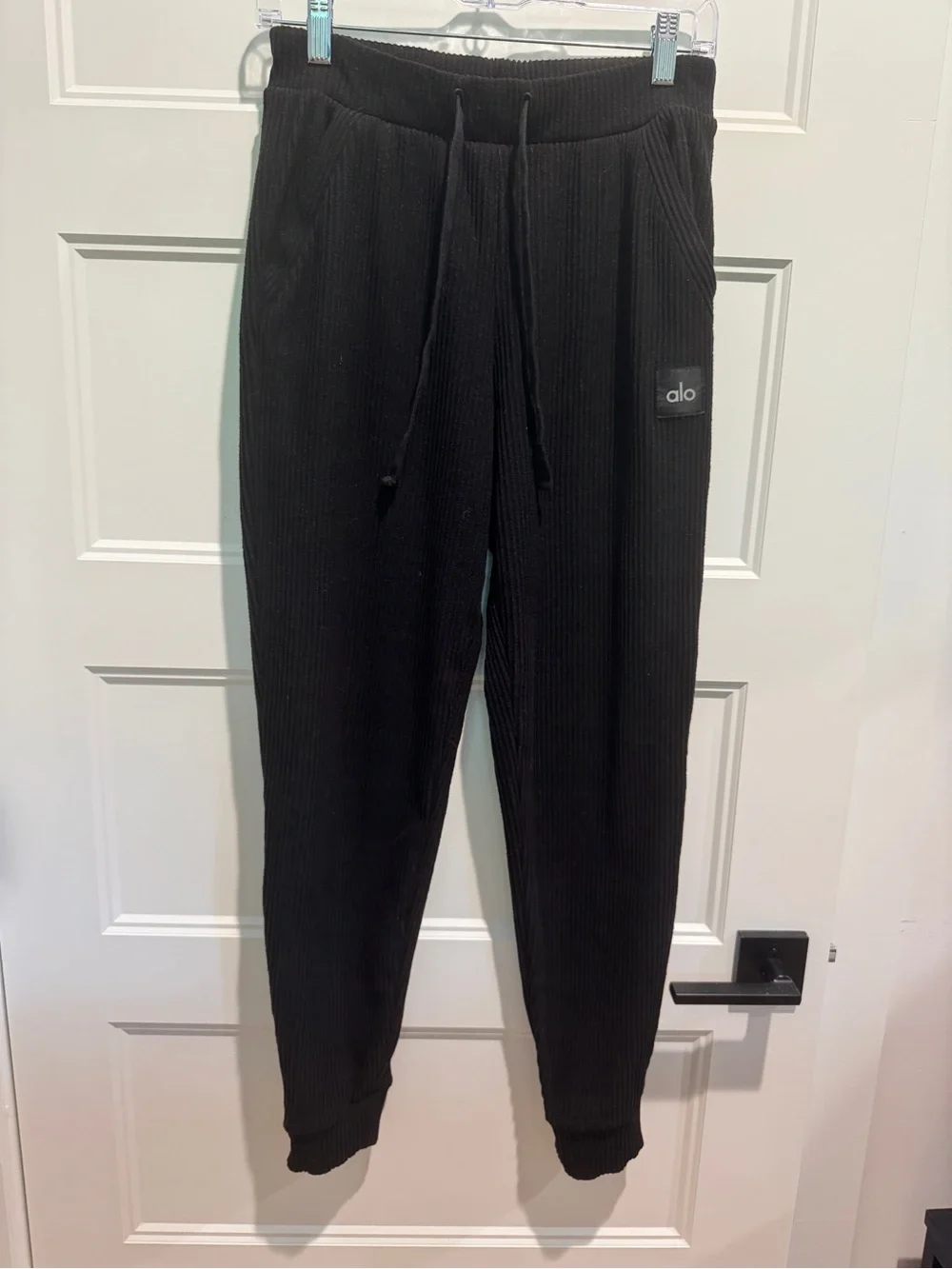 ALO Yoga Black Ribbed Drawstring Joggers